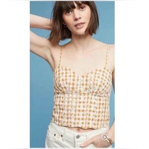 ANTHROPOLOGIE MAEVE Gingham Embroidered Scalloped Sleeveless Crop Top Milkmaid 2
